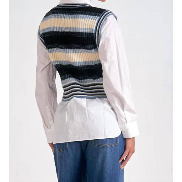 NEW ELAN sweater vest shirt in blue multi - Picture 2 of 4